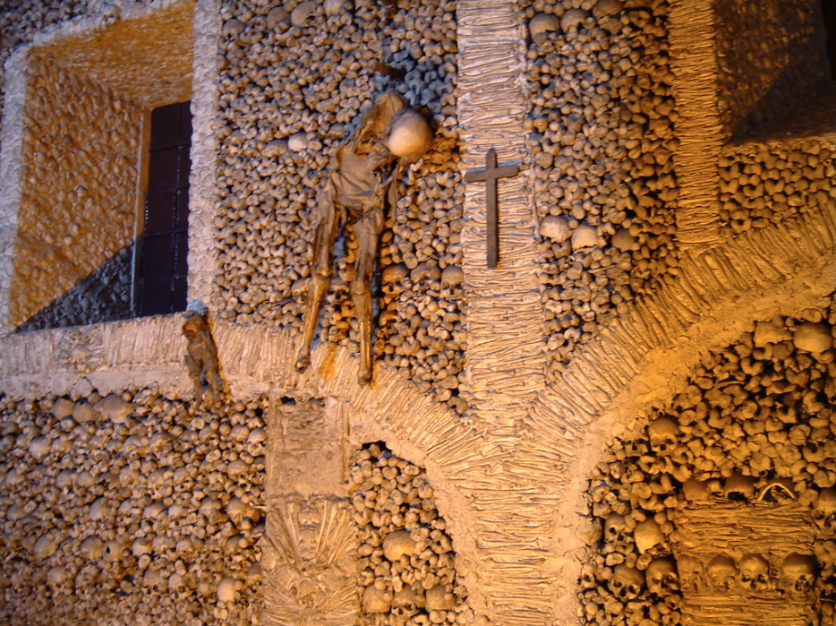 What is Register? Photo of The Capela dos Ossos in Portugal - the interior walls are decorated with human skulls and bones.